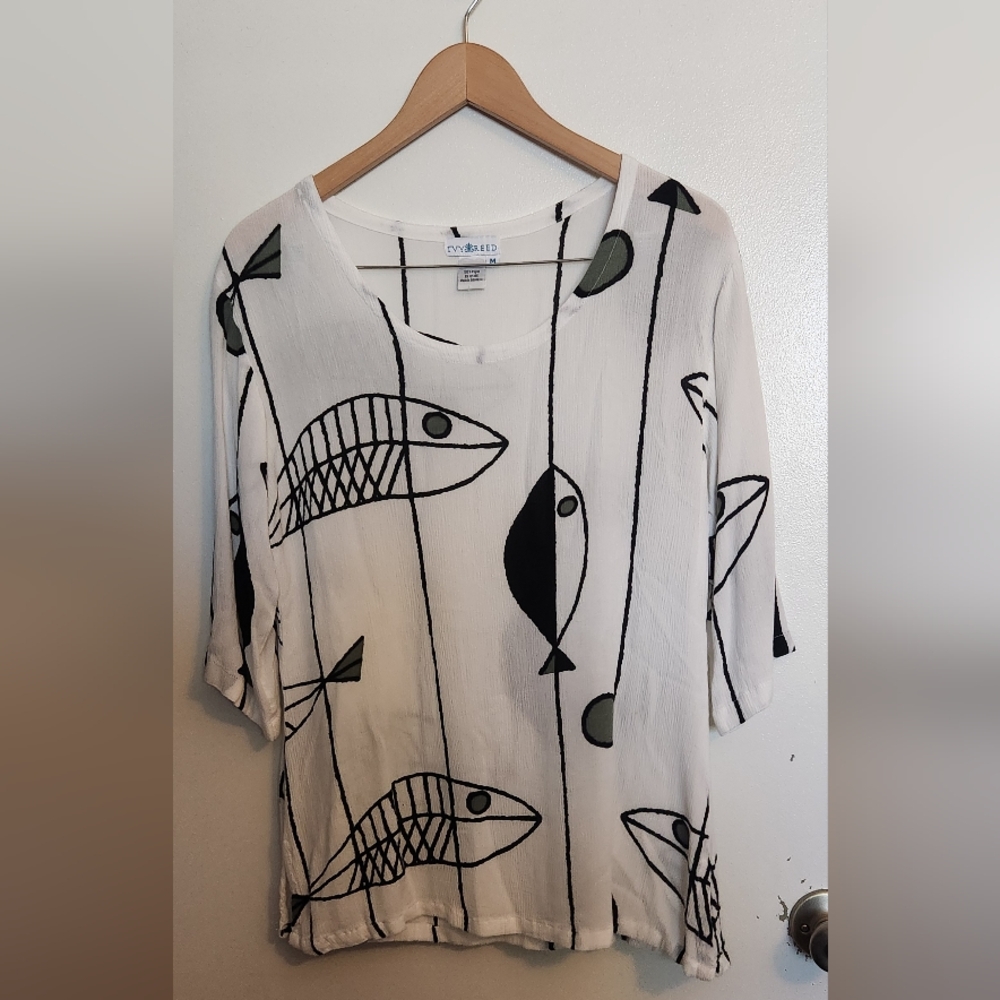 Monochrome Fish Design Shirt